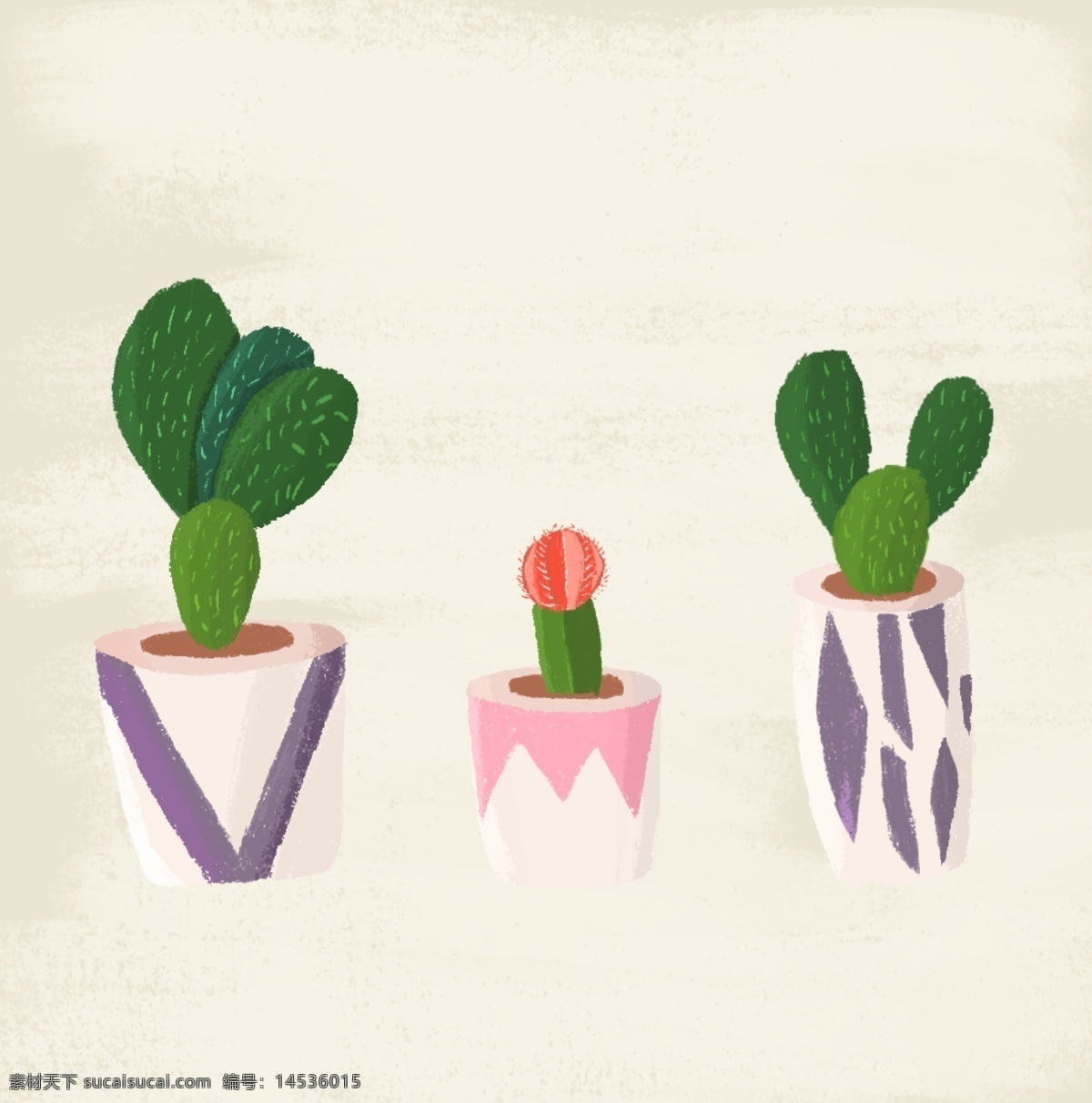 手绘 仙人掌 小 盆栽 植物 花瓶 花盆 小清新 小盆栽 植物插画 手绘植物 手绘插画