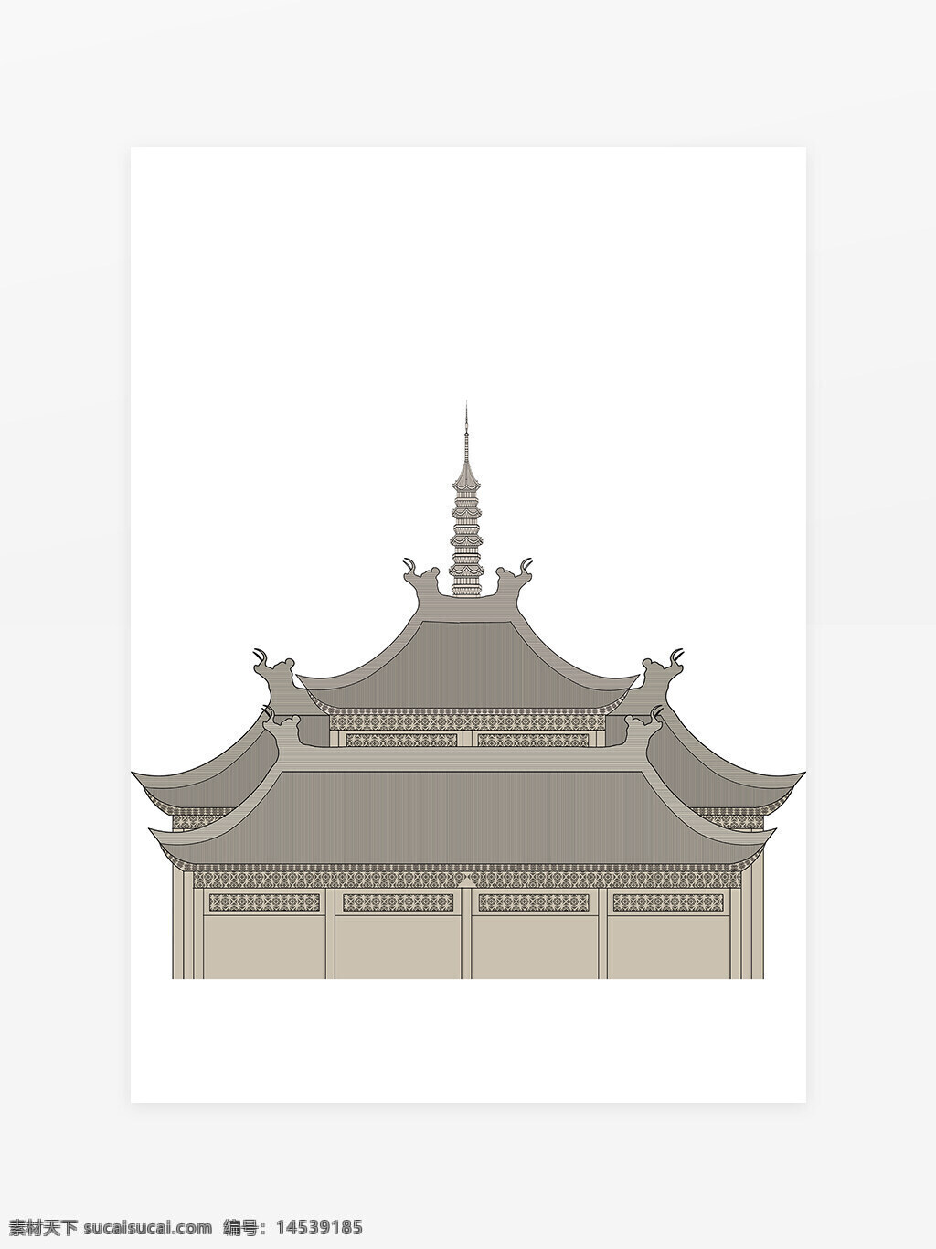 新中式 宫殿 线条阁楼 建筑图案 手绘皇宫 白描寺庙