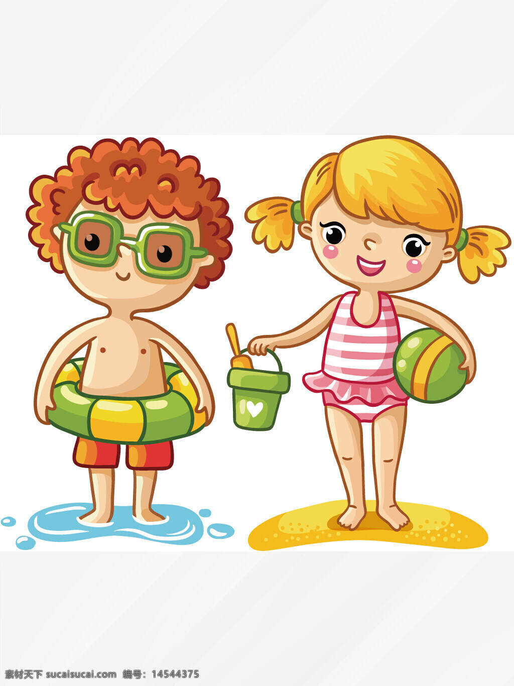 卡通 沙滩装 女孩 男孩 儿童 夏日 救生圈