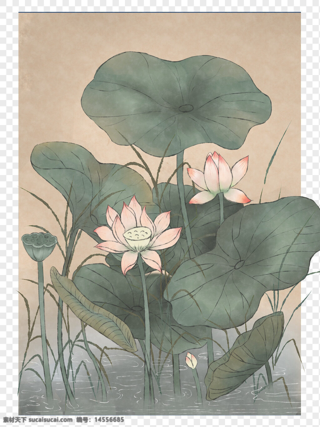 水墨風 古風 荷花 裝飾畫 古風畫 植物 中國風 中式