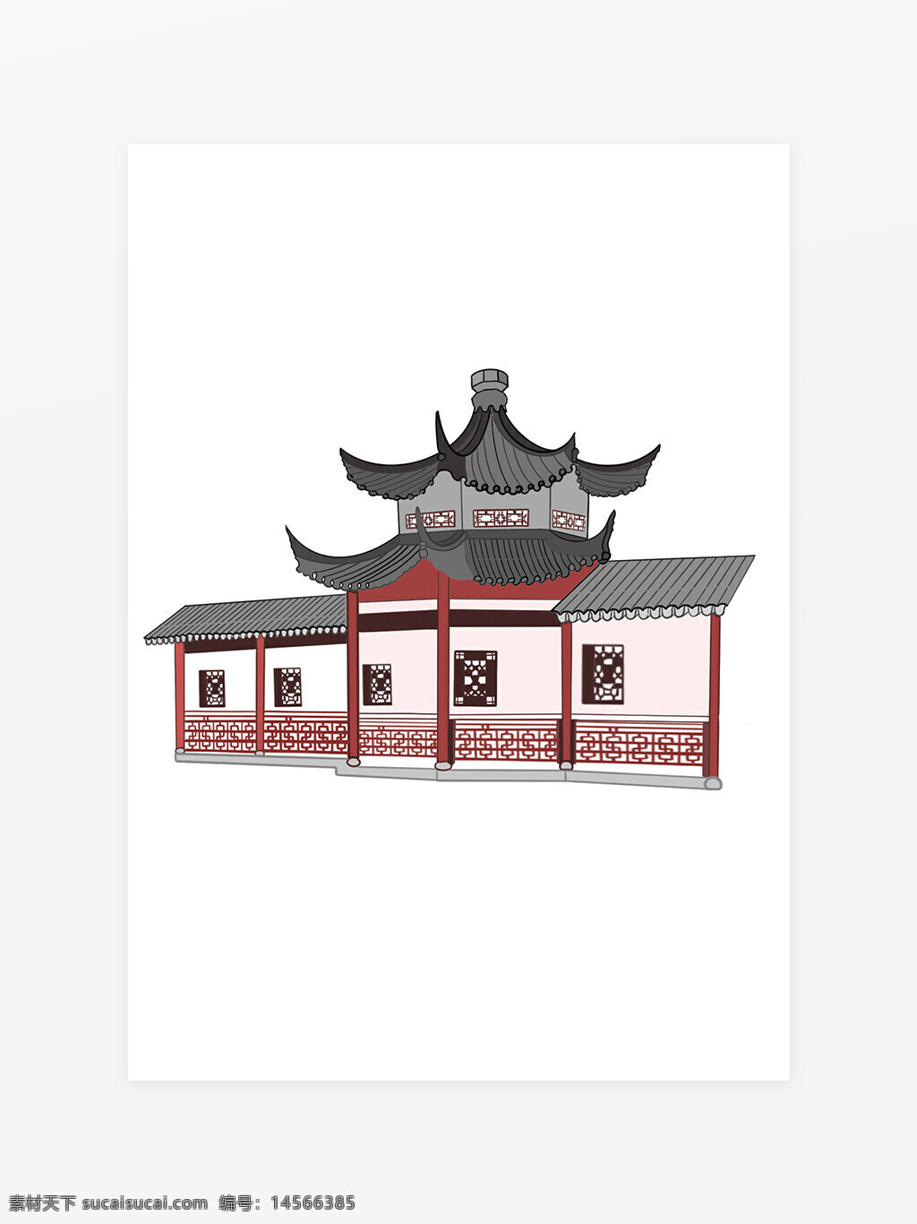 中式建筑装饰素材 中式建筑 中式装饰 建筑手绘 楼阁