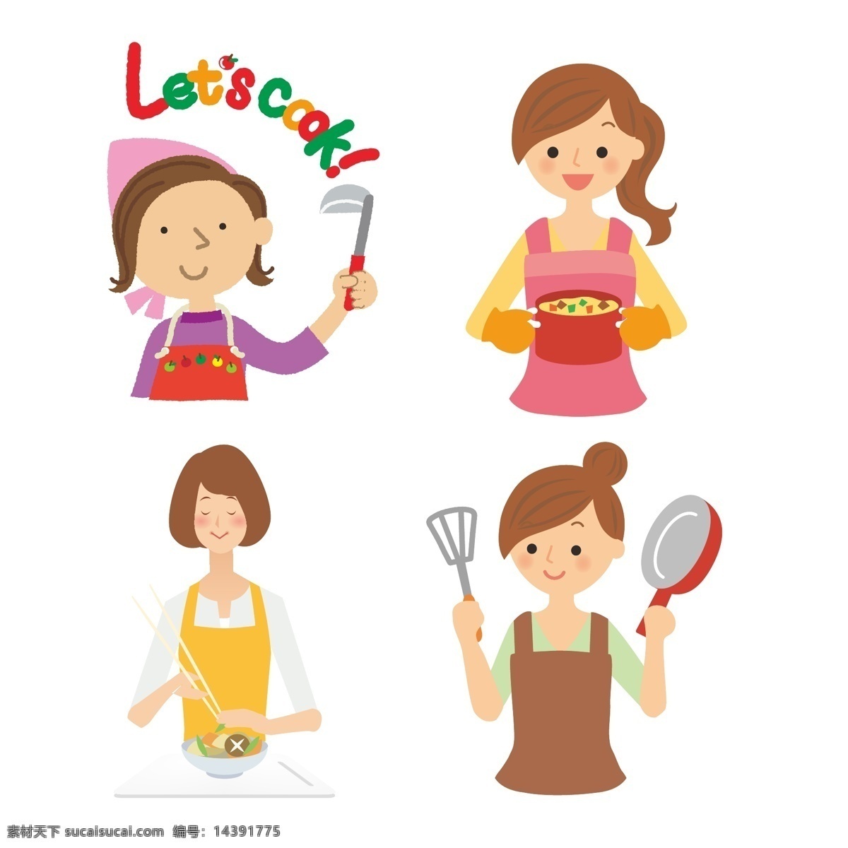 家庭主妇图片 家庭 主妇 烹饪 做菜 平底锅 上菜 动漫卡通插图 动漫动画
