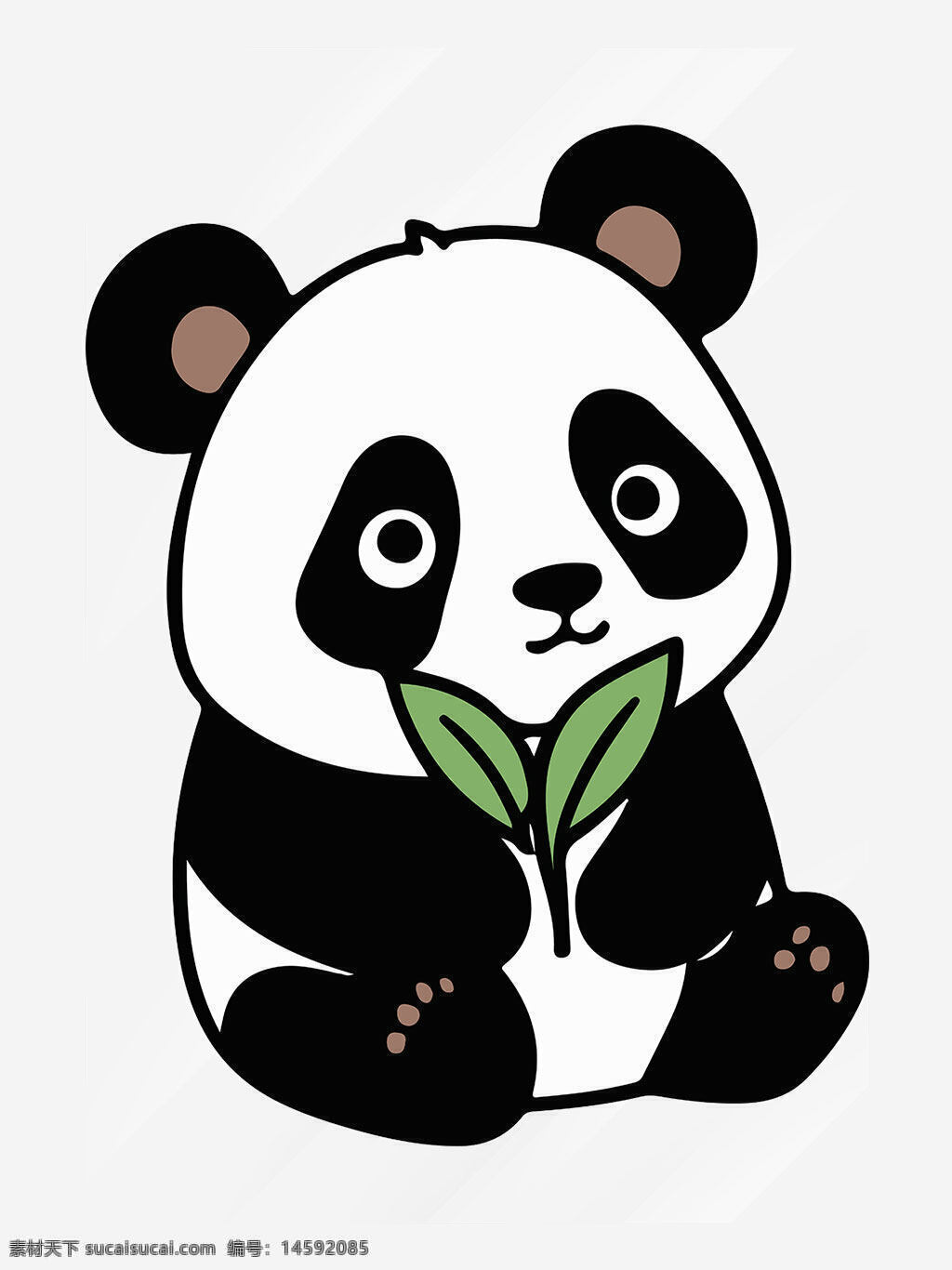 熊猫 卡通 可爱 动物 吃竹子 黑白 矢量图 萌 坐着 小熊猫 植物 手绘 自然 图案 儿童 动画 笑脸 大眼睛