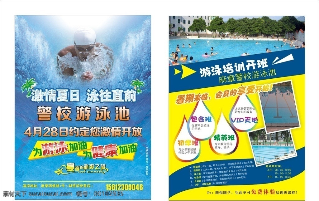 游泳单张 游泳票 游泳海报 游泳池 夏日 游泳培训 课程 青少年班 矢量