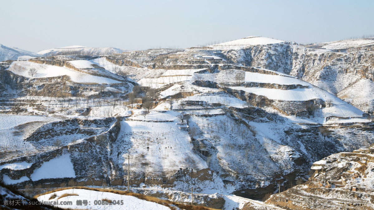 黄土高原雪景 黄土地雪景 陕北雪景 北国风光 高原雪景 梯田雪景 自然景观 自然风景