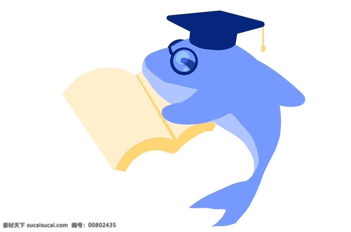 读书 海豚 卡通 动物