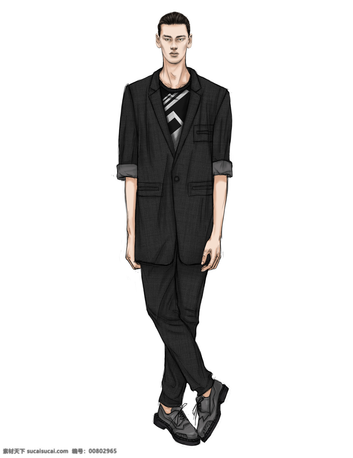 时尚 黑色 西装 男装 效果图 服装设计 黑色裤子 黑色西装 男装效果图 时尚男装