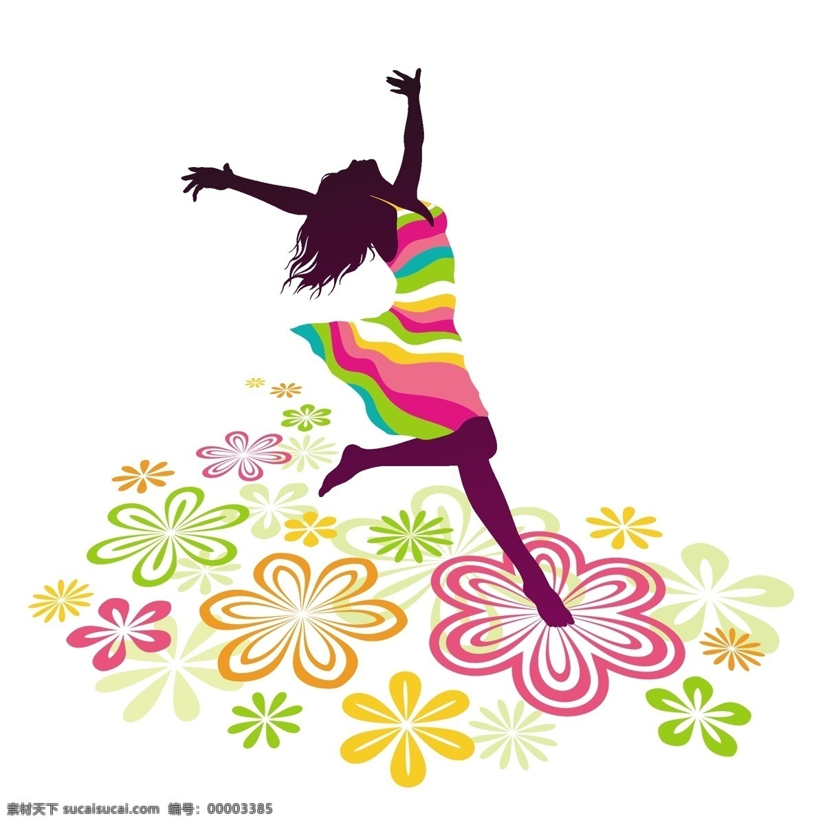 欢乐 潮流 女性 剪影 矢量 彩色 插图 个性 花 女人 平面 平面设计 矢量素材 装饰 海报 现代 其他海报设计