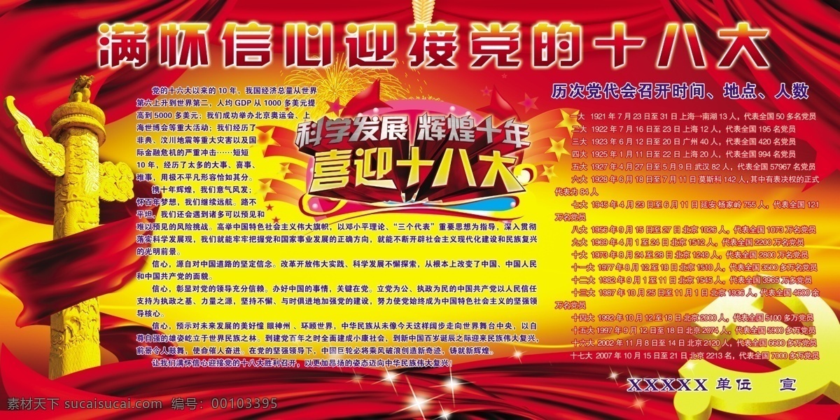 分层 党徽 红色绸缎 红色飘带 华表 科学发展 礼花 十八大板报 十八大展板 满怀信心 迎接 党 十 八大 星光点点 辉煌十年 喜迎 立体 字型 迎接十八大 历次 党代会 召开 时间 展板 源文件 矢量图 现代科技