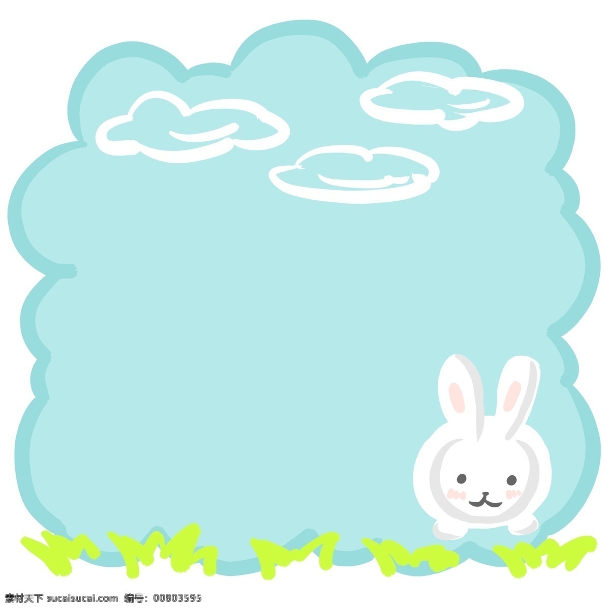 卡通 动物 小 白兔 边框 小白兔 蓝色 草地 可爱