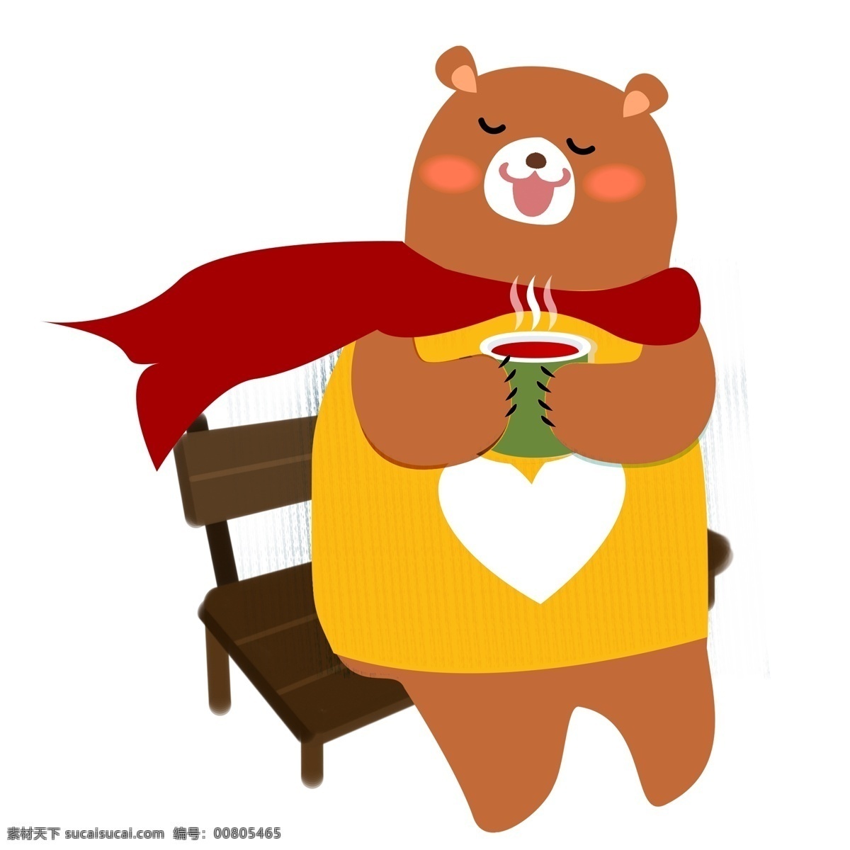 坐在 椅子 上 喝 热茶 小 熊 商用 元素 卡通 创意 插画 动物 冬季 手绘 小熊 喝茶 长椅