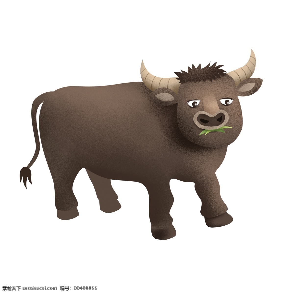 卡通 手绘 一头 吃 草 牛 元素 插画 一头牛 吃草的牛