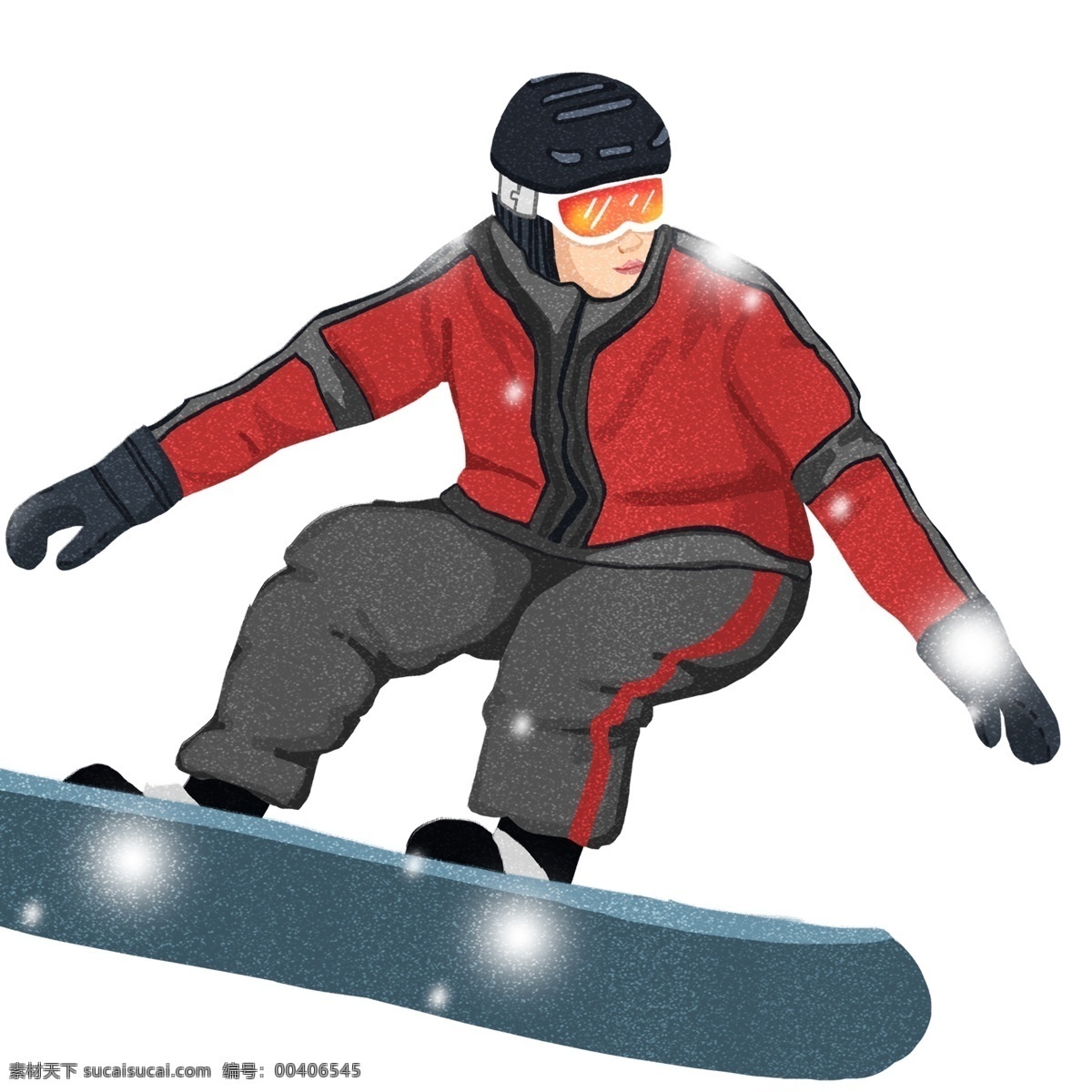 冬季 户外 滑雪 男人 手绘 清新 唯美 运动 插画 大雪 冬日