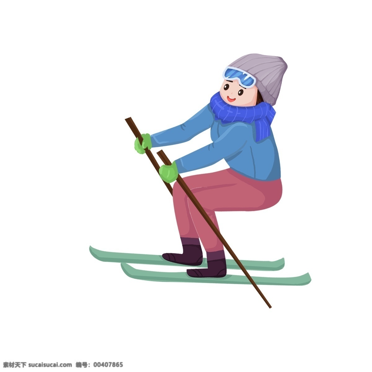 卡通 户外运动 滑雪 女孩 插画 人物 运动 冬天 活动