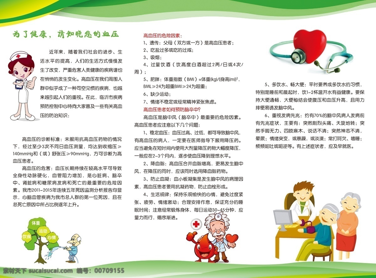 三折页 折页 医院 卡通护士 健康 心 血压 分层