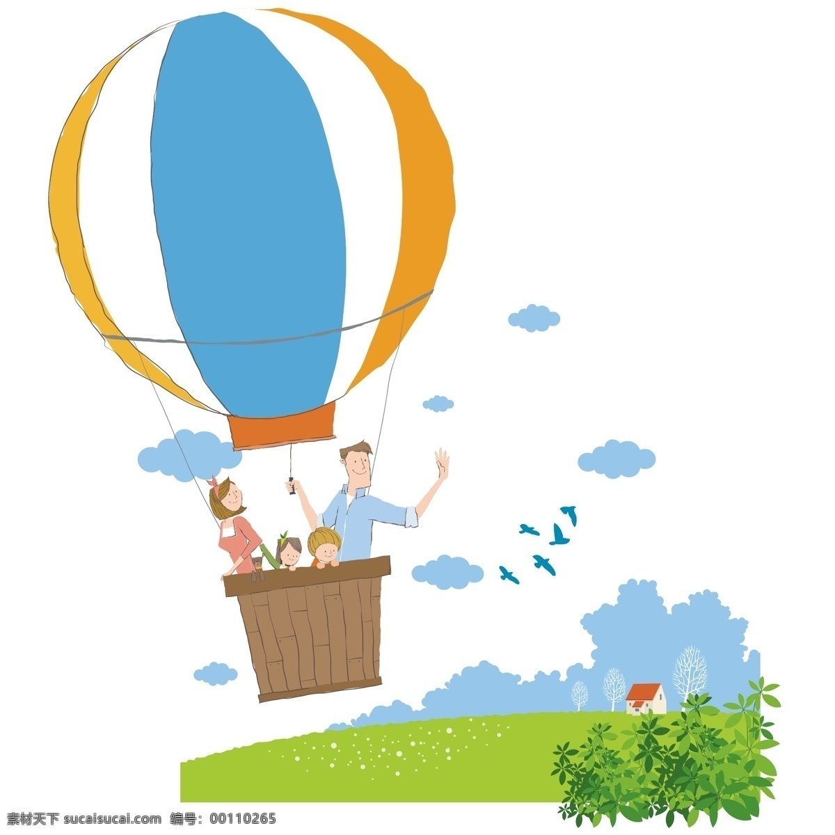 热气球 矢量 家人 温馨 绿色 文化艺术 传统文化 白色