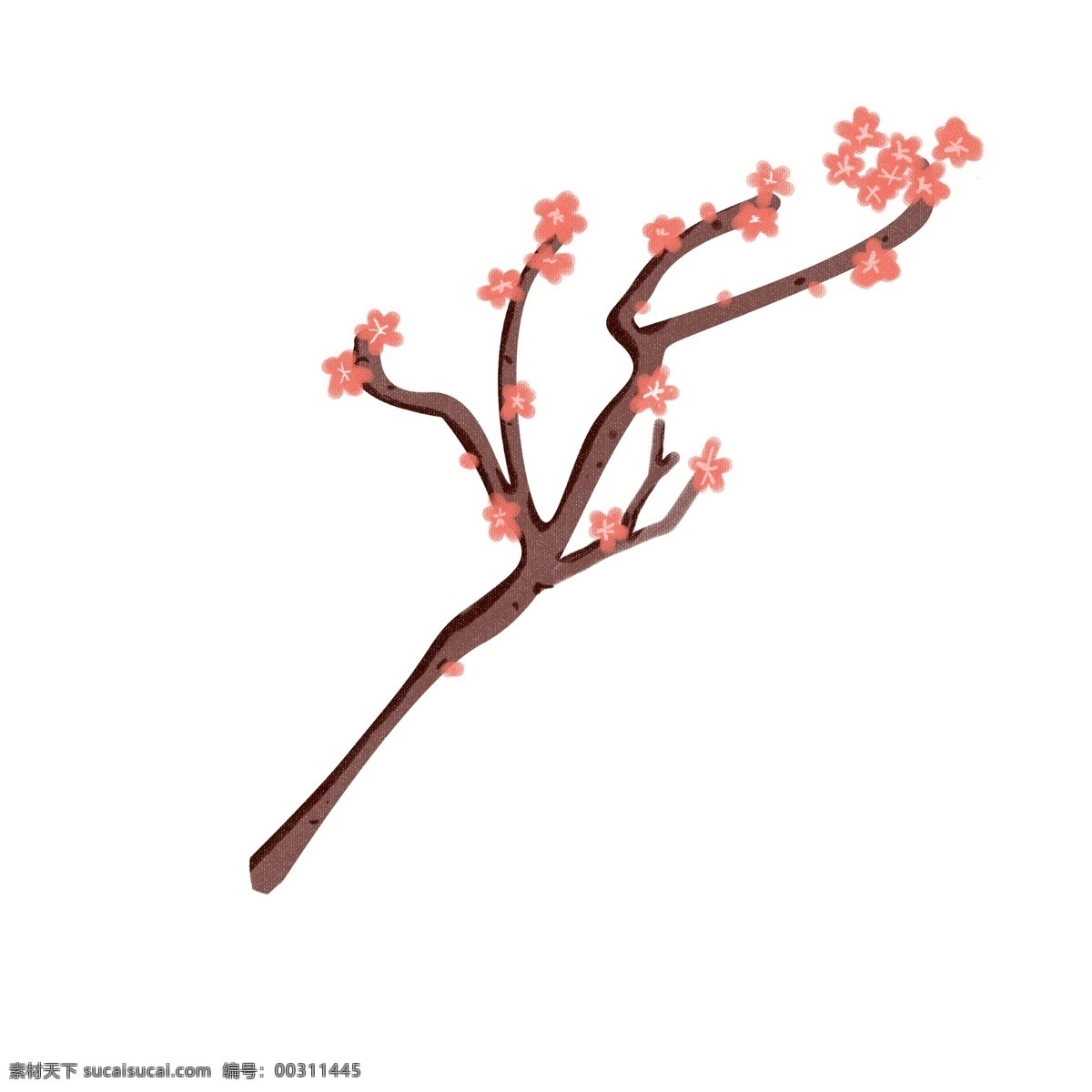 新年 红色 小花 插画 漂亮的小花 手绘小花 小花插画 植物装饰 新年植物插画 红色的小花 褐色的树枝