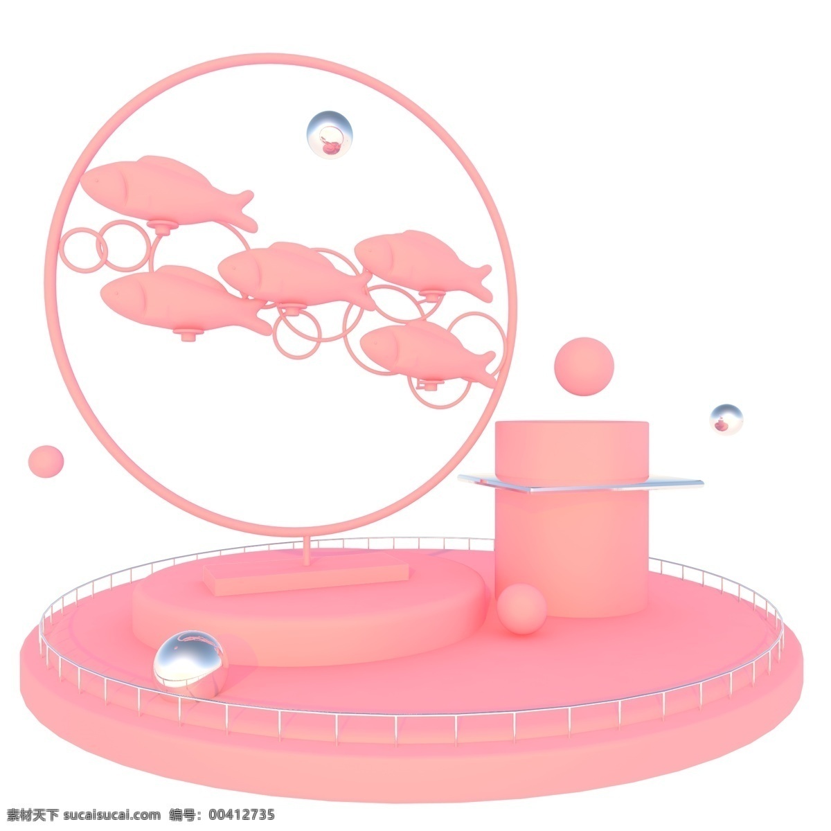 粉色 舞台 立体 装饰 动物馆 鱼 创意 粉色系