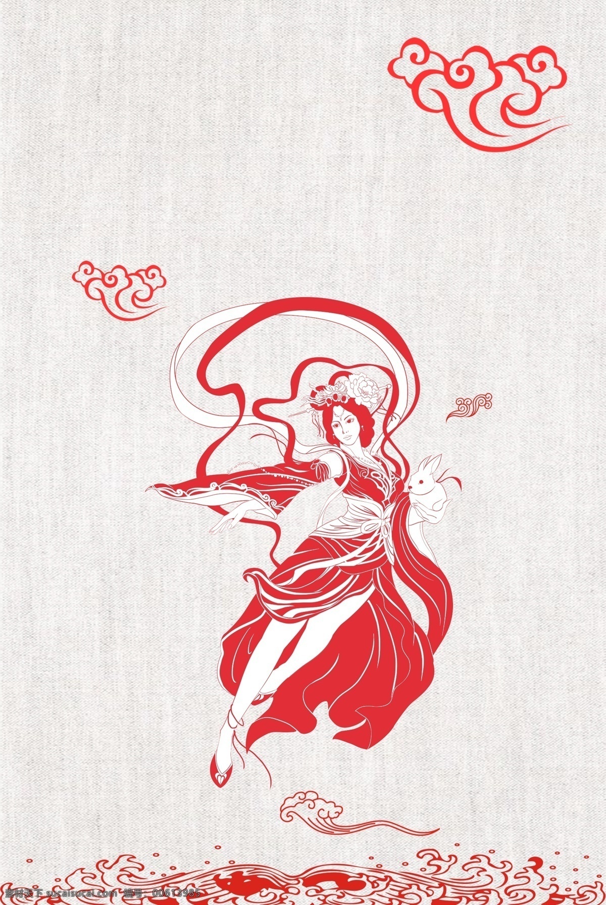 嫦娥奔月 中秋 海报 嫦娥 剪纸 红色 喜庆 团聚 教育 科普