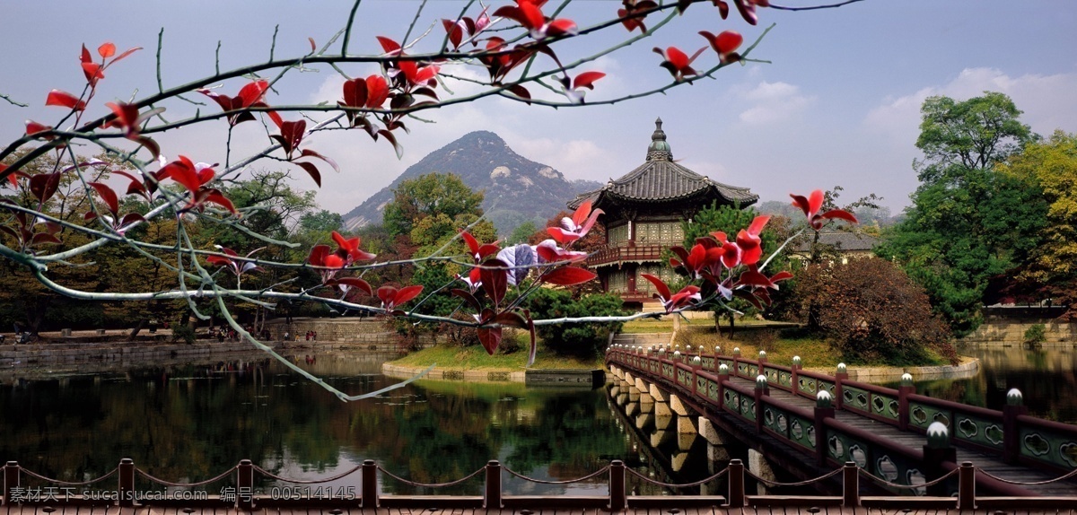 分层 长廊 风景 风景画 河流 红叶 黄昏 桥 日本 风情 模板下载 日本风情 装饰画 秋天 源文件库 家居装饰素材 山水风景画