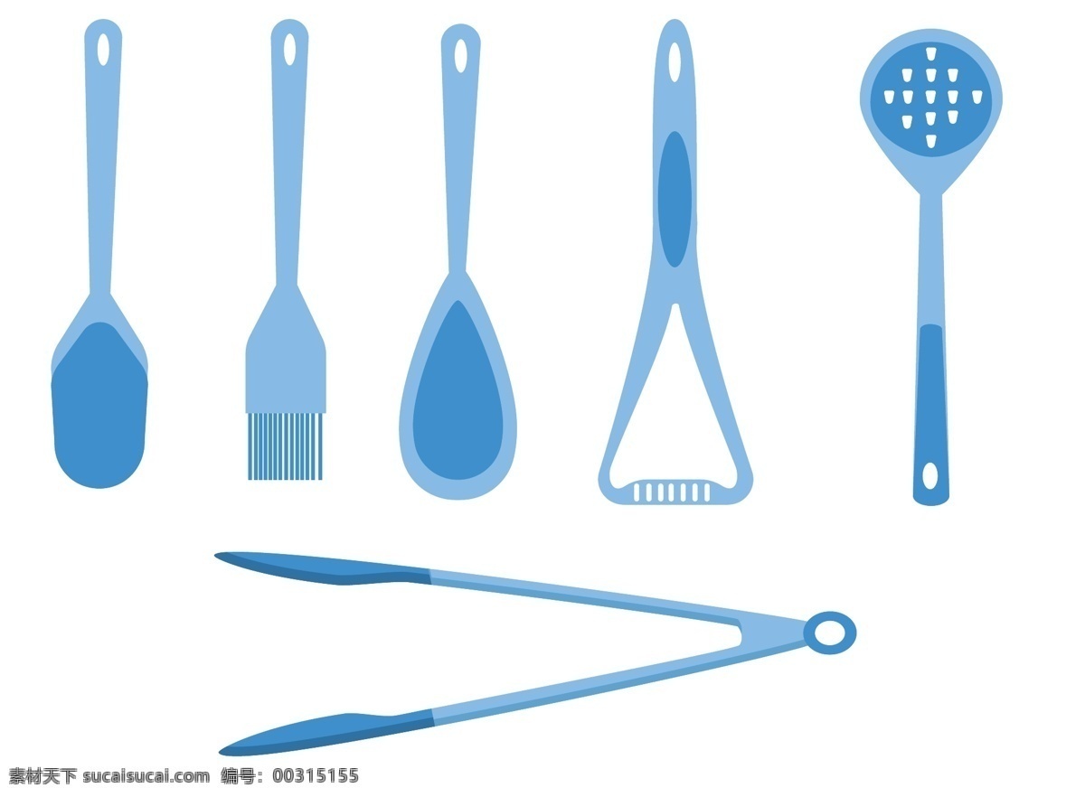 餐具设计图 矢量图 彩色 蓝色 白色