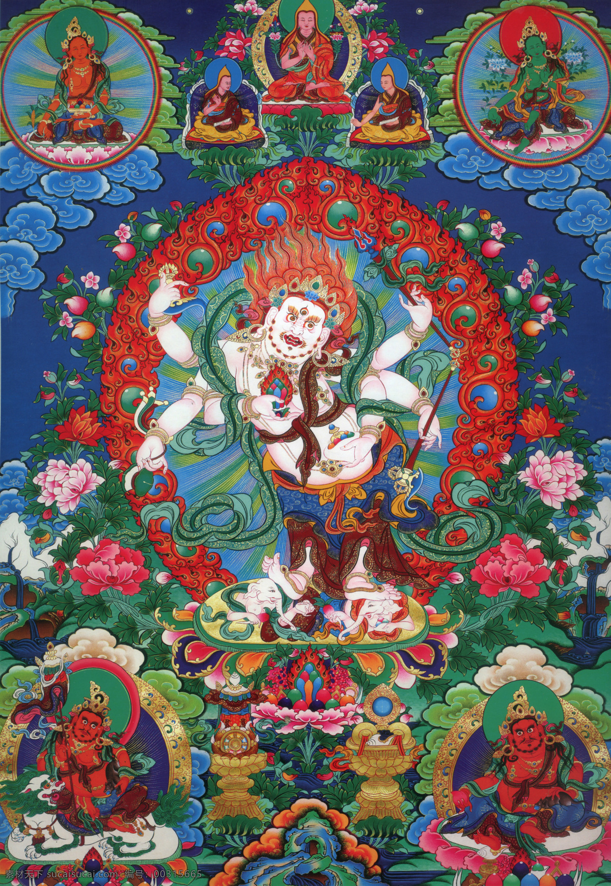 白 六 臂 玛 噶 拉 唐卡 西藏 藏文化 佛教 绘画 宗教绘画 书画 文化艺术 宗教信仰