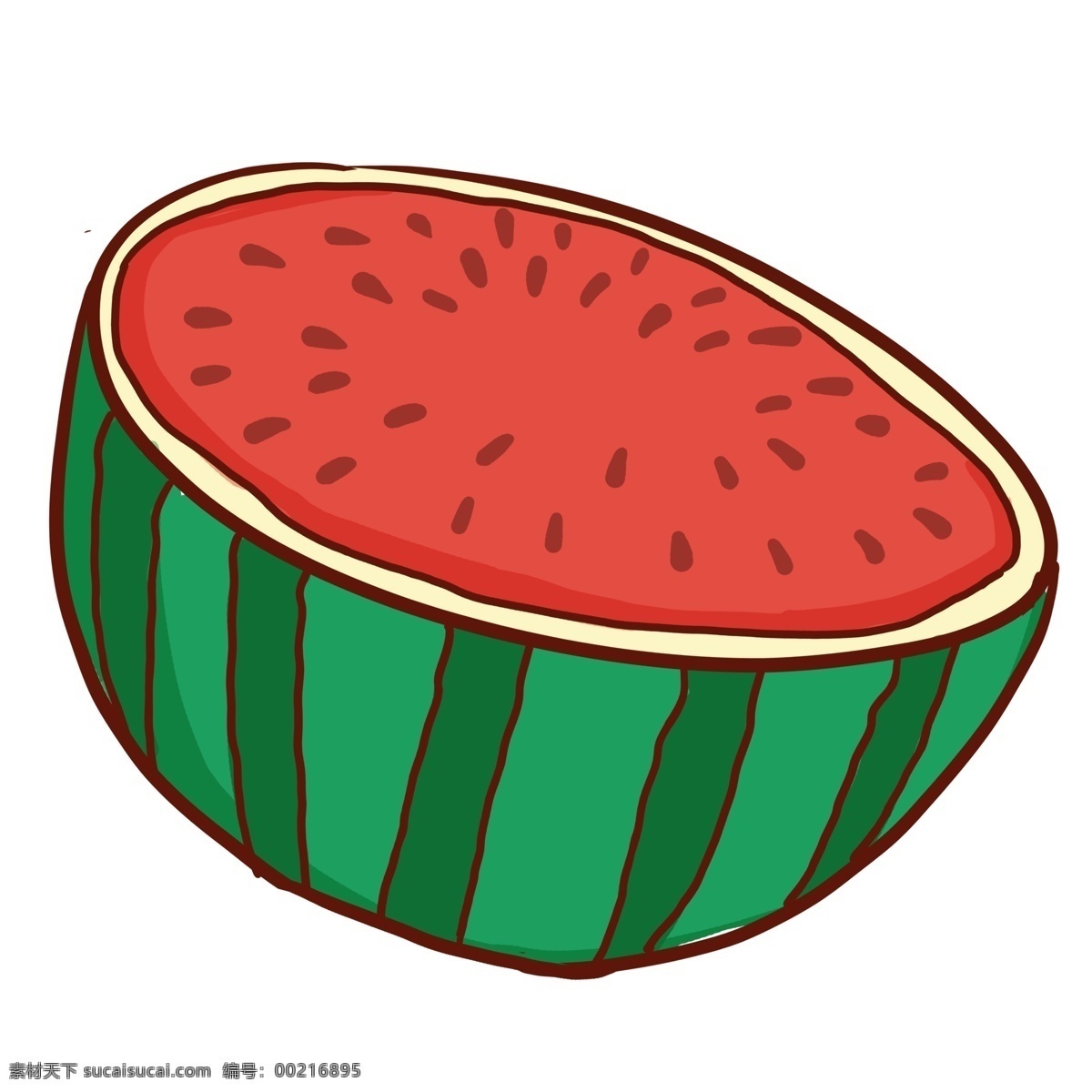 彩绘 半 西瓜 插画 元素 漫画 水果 夏季 夏日