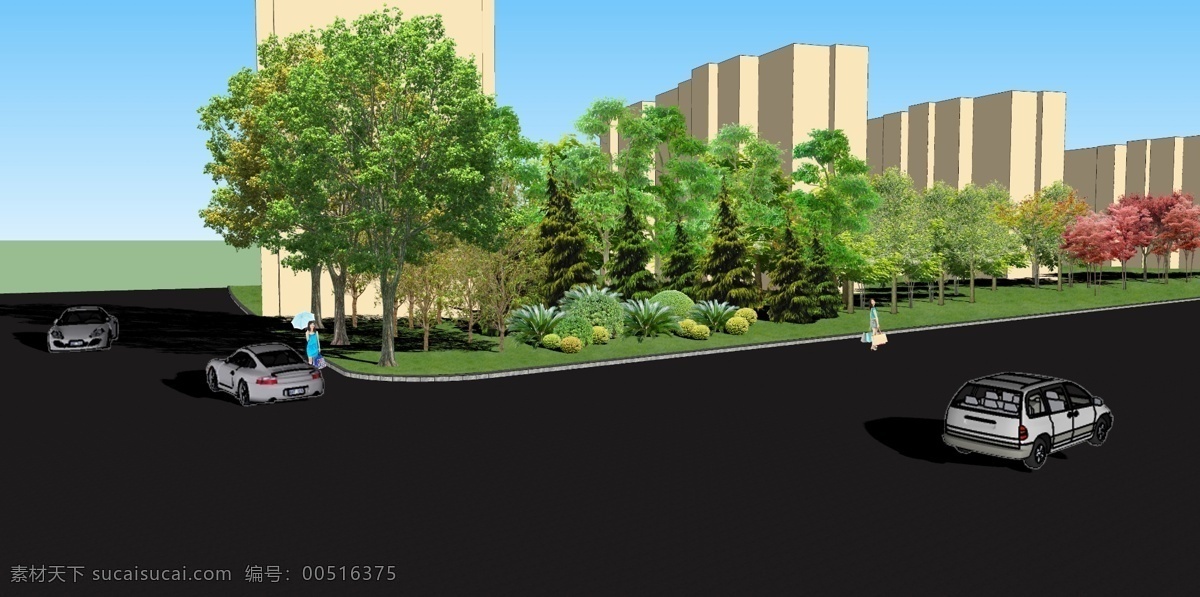 城市绿化 小区 周边 效果 小区周边种植 效果图 三维模型 景观 园林设计 室外模型 3d设计模型 源文件