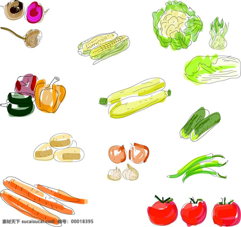 手绘卡通蔬菜 生物世界 矢量 手绘蔬菜 蔬菜 大蒜 辣椒 青椒 尖椒