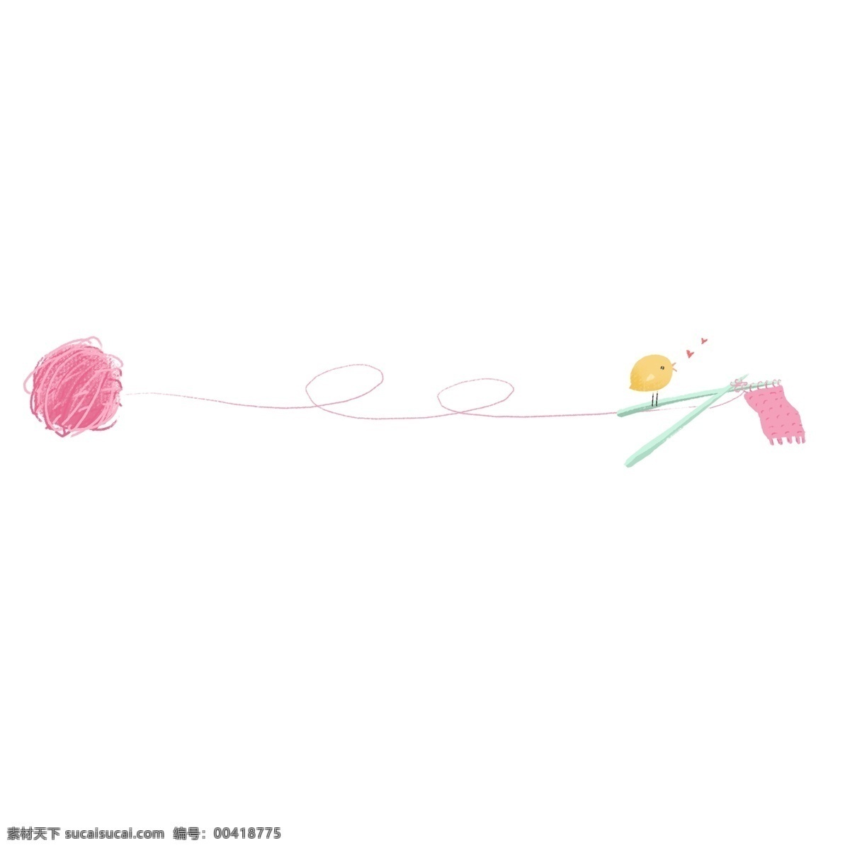 卡通 小鸟 分割线 插图 装饰分割线 线绳分割线 插画 黄色 粉色 绳子 首饰 可爱的分割线