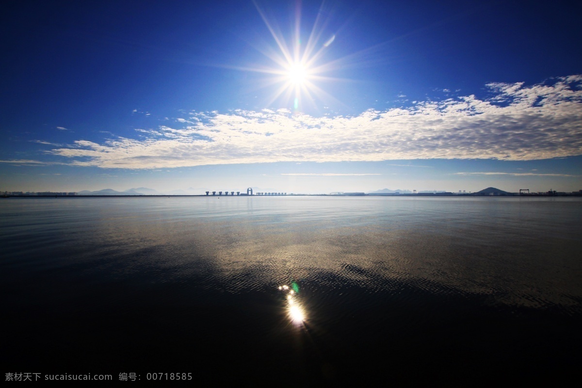 水上的太阳 水 地平线 云 白天 蓝色 光 阳光 太阳 海 早上 海洋 自然景观 自然风景