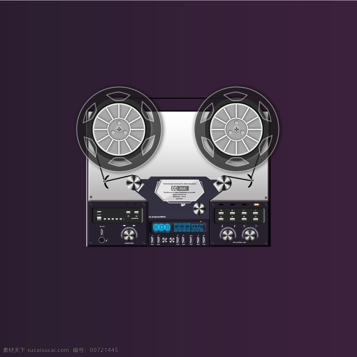 录音机设计 录音机 拼装 合并 深紫 齿轮 创意 拟物