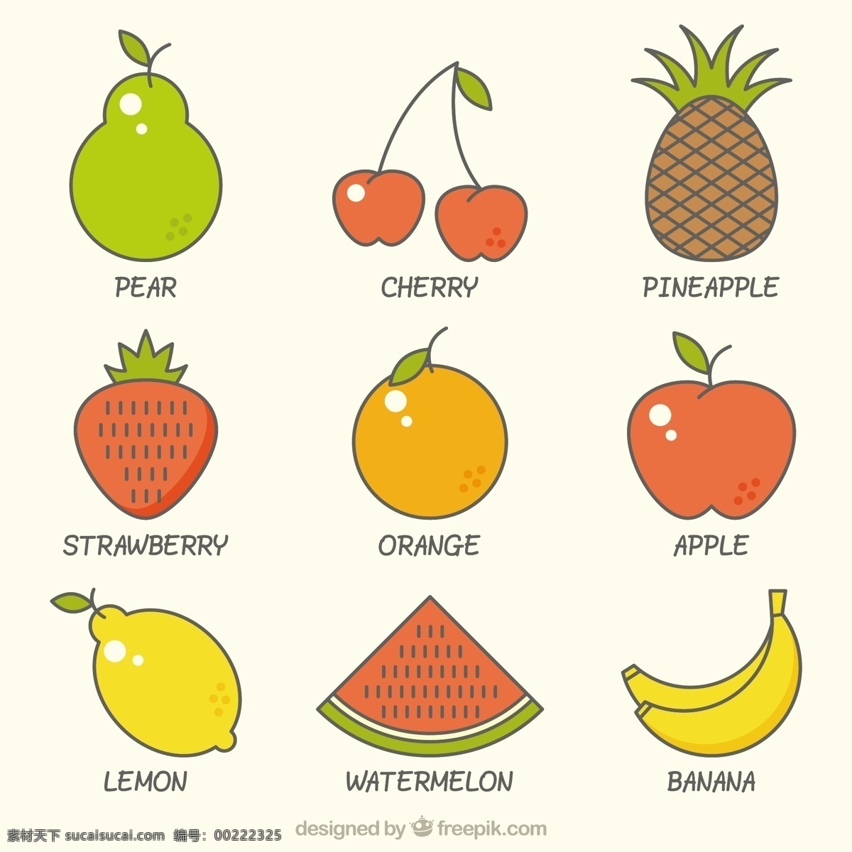 种 不同 水果 手绘 矢量 设计素材 9种 不同水果 手绘矢量