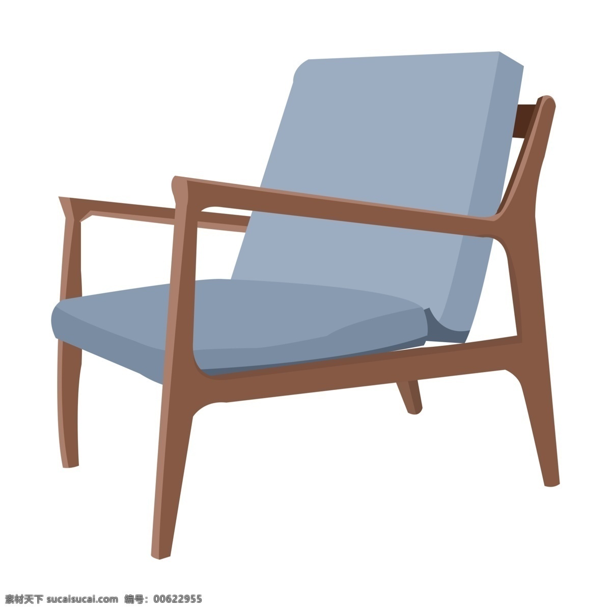 棕色 实木 椅子 插画 中国风 家具 办公椅 现代家居 凳子 棕色椅子插画 蓝色软垫椅子 手绘靠背椅 蓝色垫子