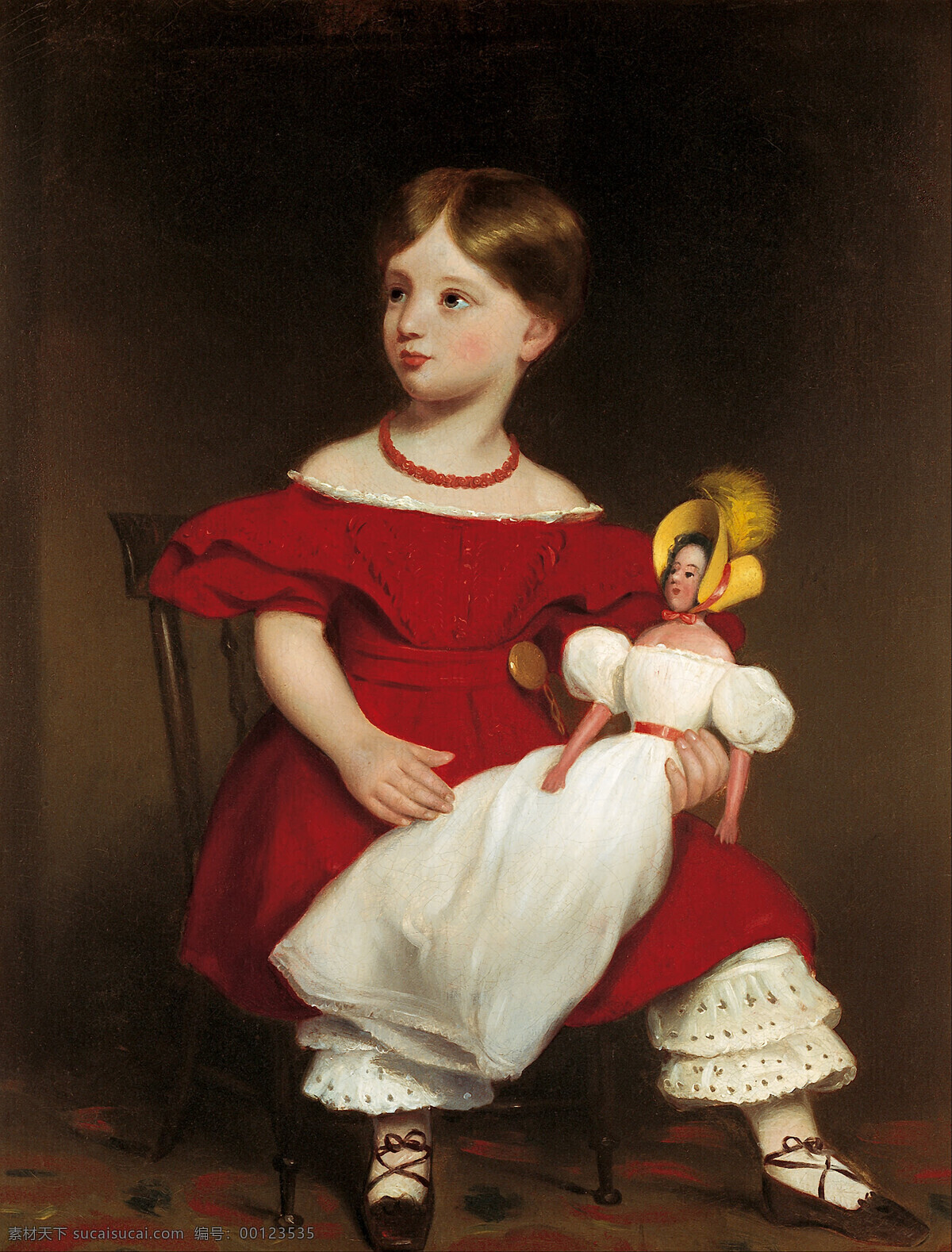 绘画书法 文化艺术 幸福童年 油画 伊莱莎兰霍恩 托马斯 博克 作品 小姑娘 与洋娃娃 贵族小姐 坐像 19世纪油画 家居装饰素材