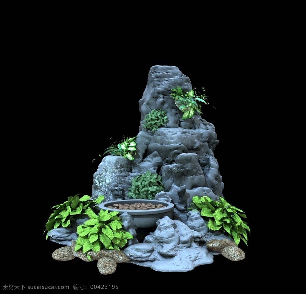 石艺 小景 3d 模型 石艺小景3d 环境设计 园林设计 max