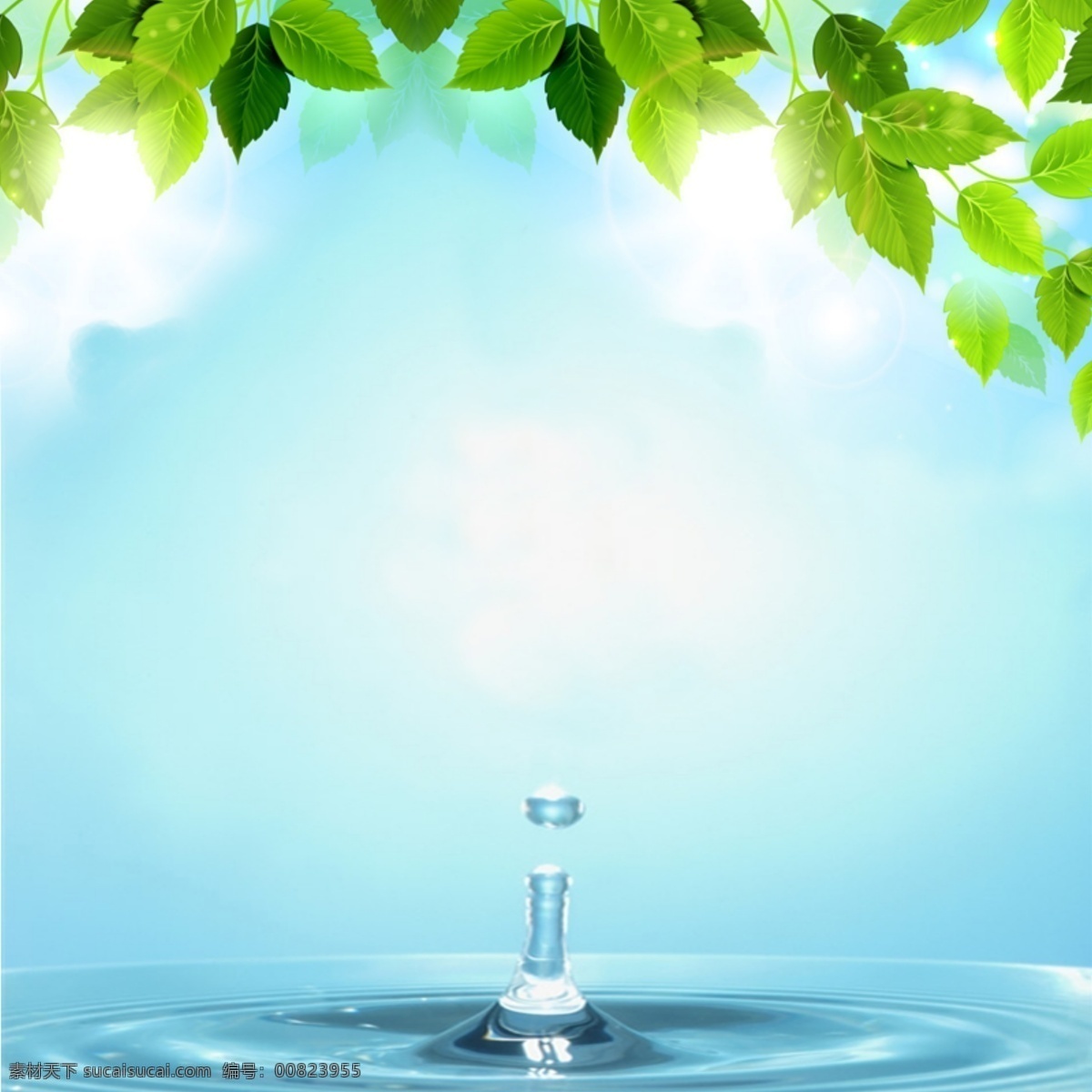 绿色 水花 装饰 主 图 背景 大海 蓝色 绿叶 清新 水花喷溅 水漾 水珠 主图背景