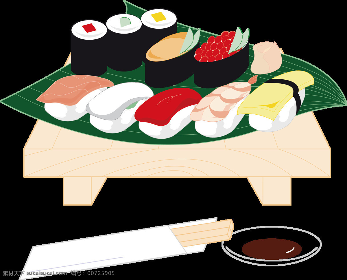 清新 手绘 寿司 料理 美食 装饰 元素 浅色桌子 日式料理 日式美食 装饰元素