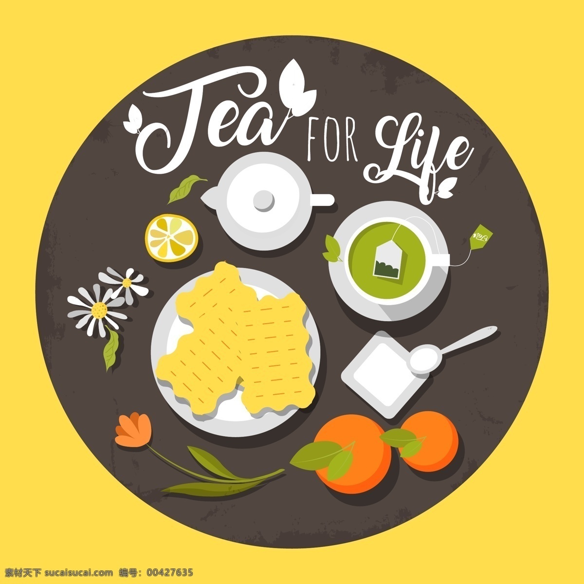 创意 绿茶 饼干 俯视图 花卉 柠檬 苏打饼干 柿子 茶壶 生活用品 生活百科 餐饮美食
