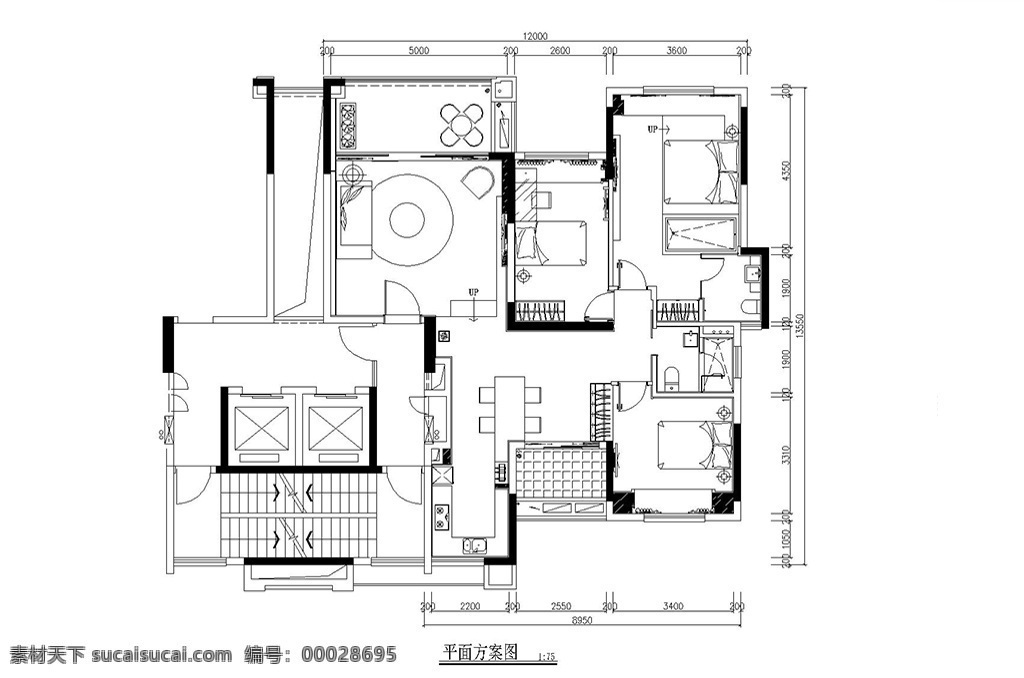 海 意 名苑 平米 现代 平面 方案 简约 开放式厨房 cad 平面图 三室两厅 南北通透 顶面图
