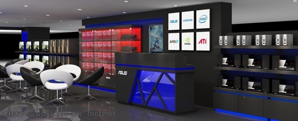 电脑 diy 店 max 2012 vr it 卖场 展台 展柜 组装机 黑色