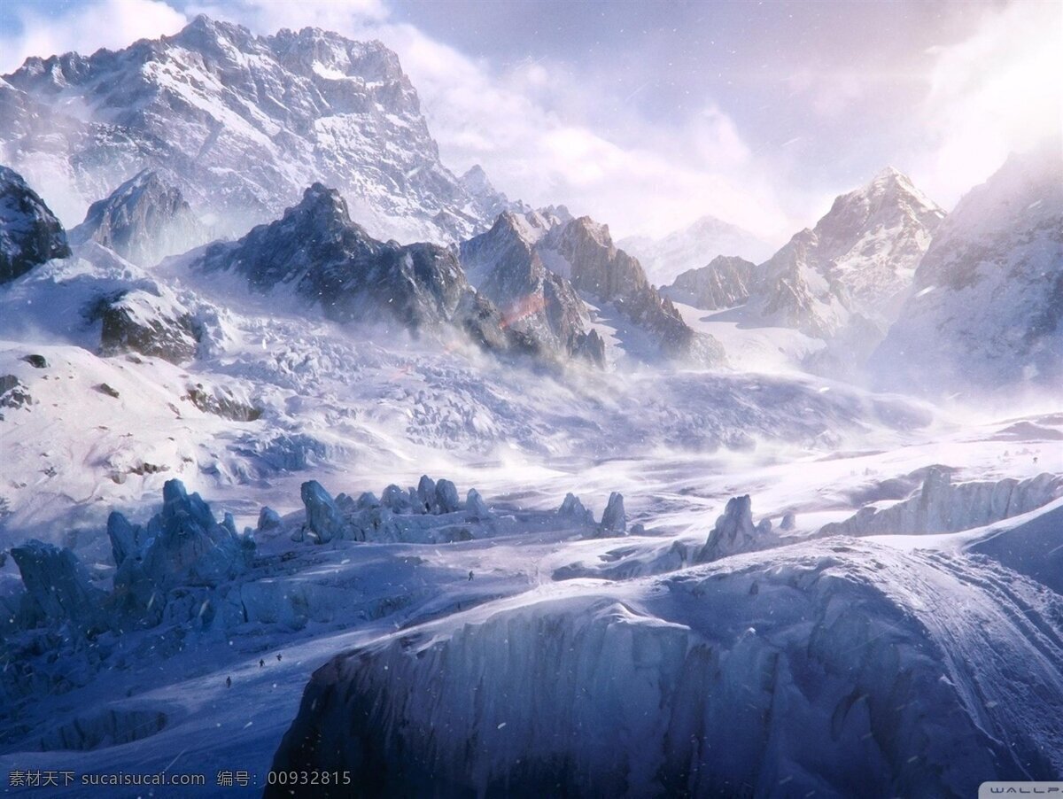 动漫 漫画 游戏 雪山 山峰 山峦 大山 雪山横幅全景 雪山全景 科幻 梦幻 白色的 白色的雪山 风景 自然景观