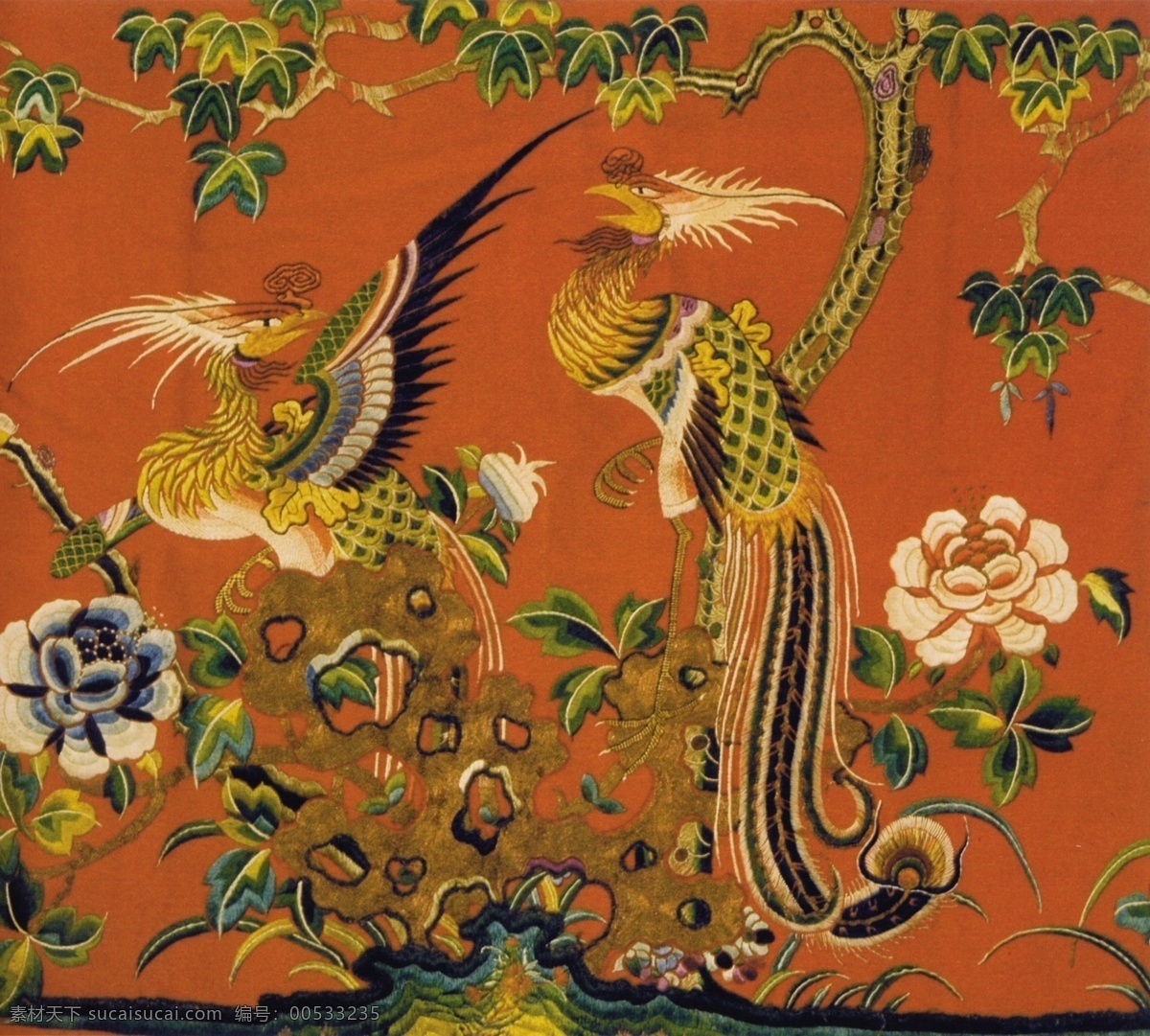 花鸟 国画 分层 源文件 古董 古画图片 花鸟国画 中国 传统 元素 整合 中华刺绣 文化艺术