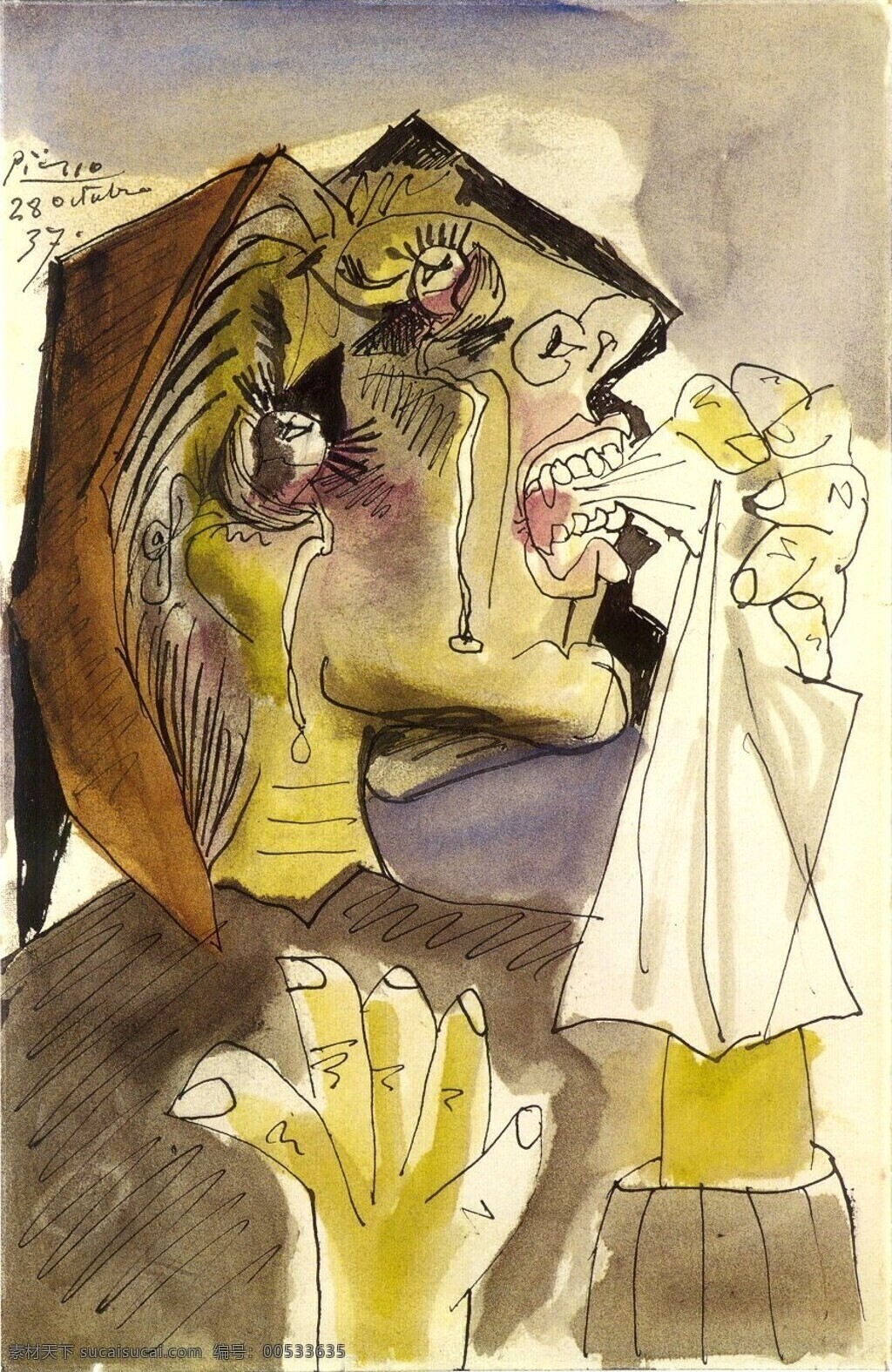 西班牙 画家 巴勃罗 毕加索 抽象 油画 人物 人体 装饰画 pleure qui femme la 1937 装饰素材