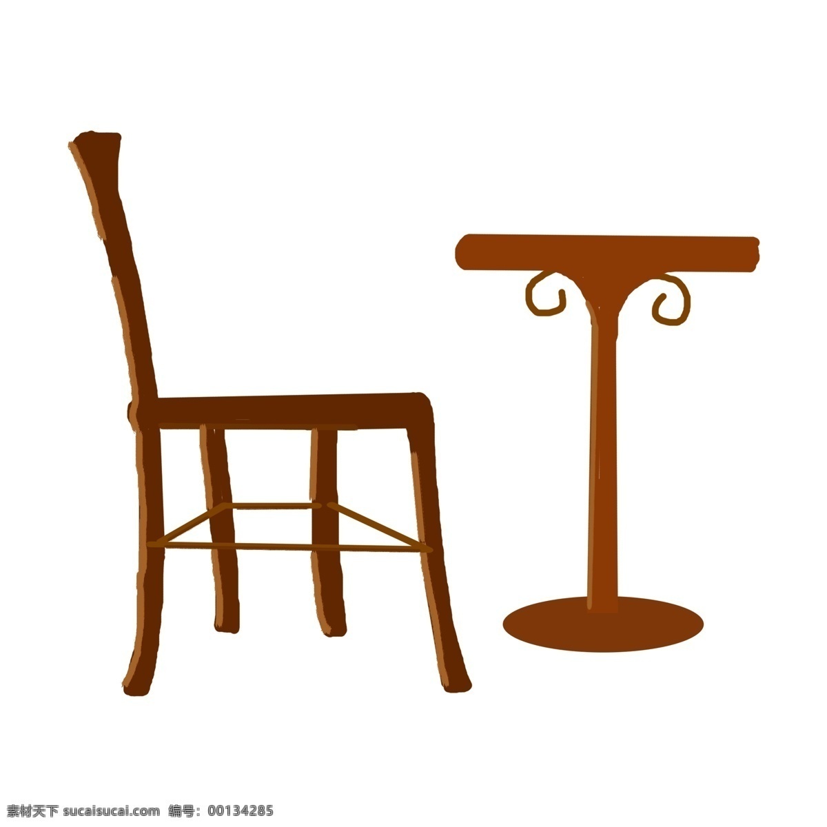 唯美 手绘 桌椅 元素 png元素 免抠元素 木质 家具 透明素材 装饰元素
