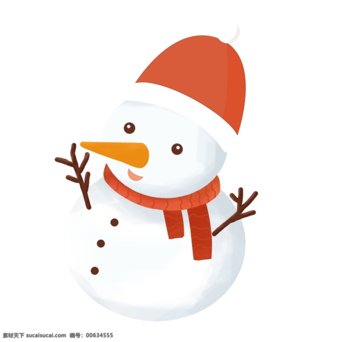 手绘 可爱 雪人 原创 元素 冬天 树枝 帽子 红色 设计元素 白色 围巾 原创元素 胡萝卜