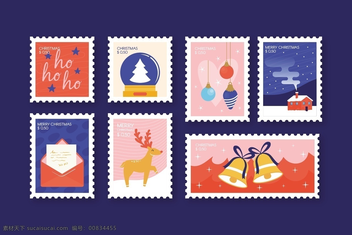 圣诞 邮票 矢量图 圣诞邮票 圣诞矢量 圣诞老人 麋鹿 矢量集