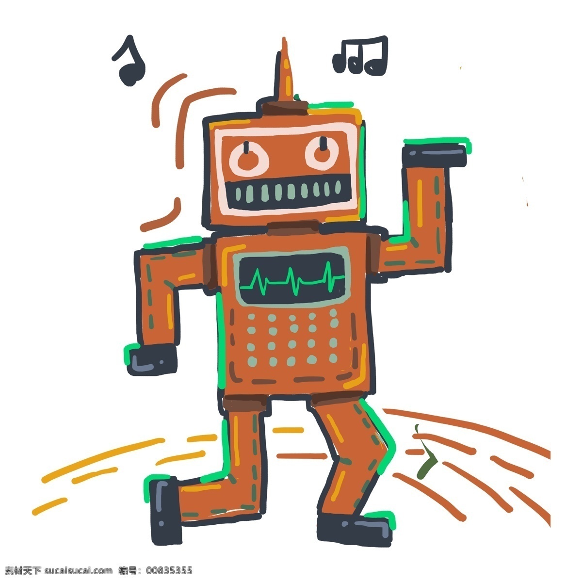 卡通 机器人 跳舞 人物 装饰 时尚 免扣素材 透明素材 手绘 机器人跳舞