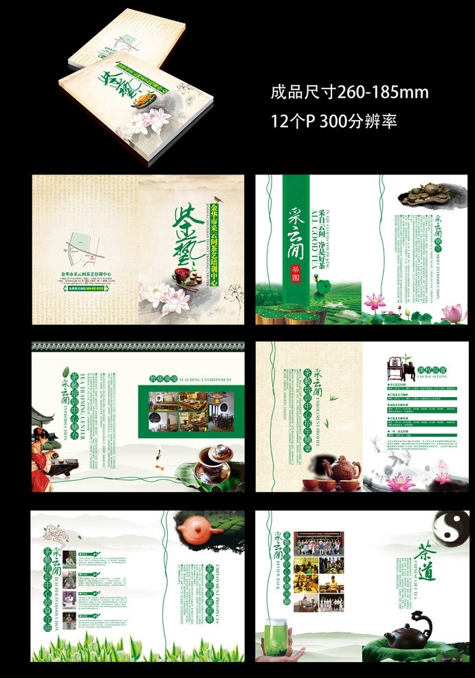 茶艺 培训中心 画册 茶 绿色 中国风 茶壶 茶叶 茶道 水墨 画册设计 广告设计模板 源文件