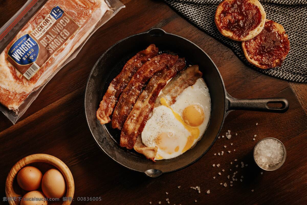 美味早餐图片 烟肉 荷包蛋 鸡蛋 平底呙 早餐 煮饼 美食 生活百科 生活素材